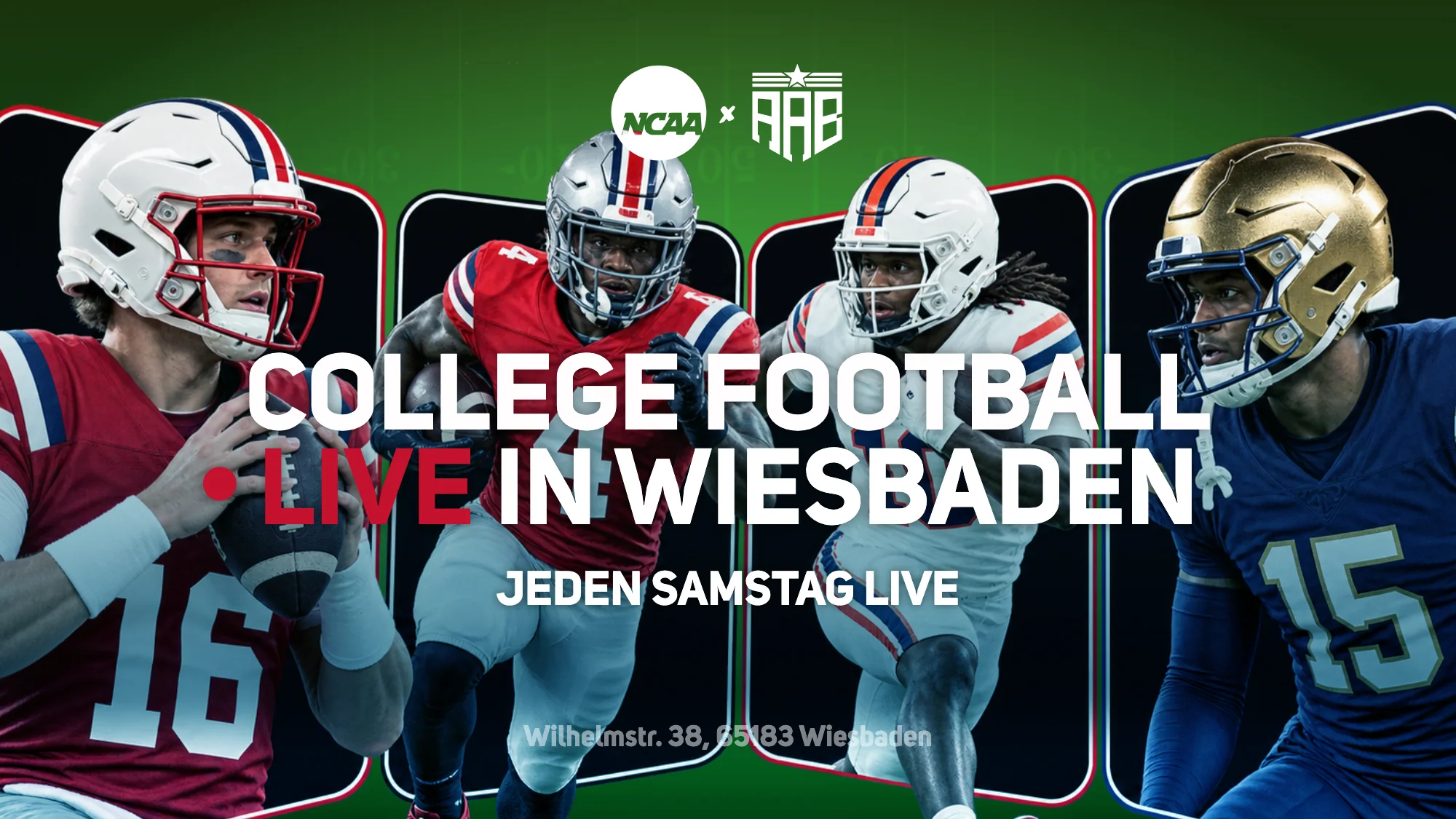 College Football samstags live in Wiesbaden — aktuelle NCAA Kickoff-Zeiten im AAB-Spielplan