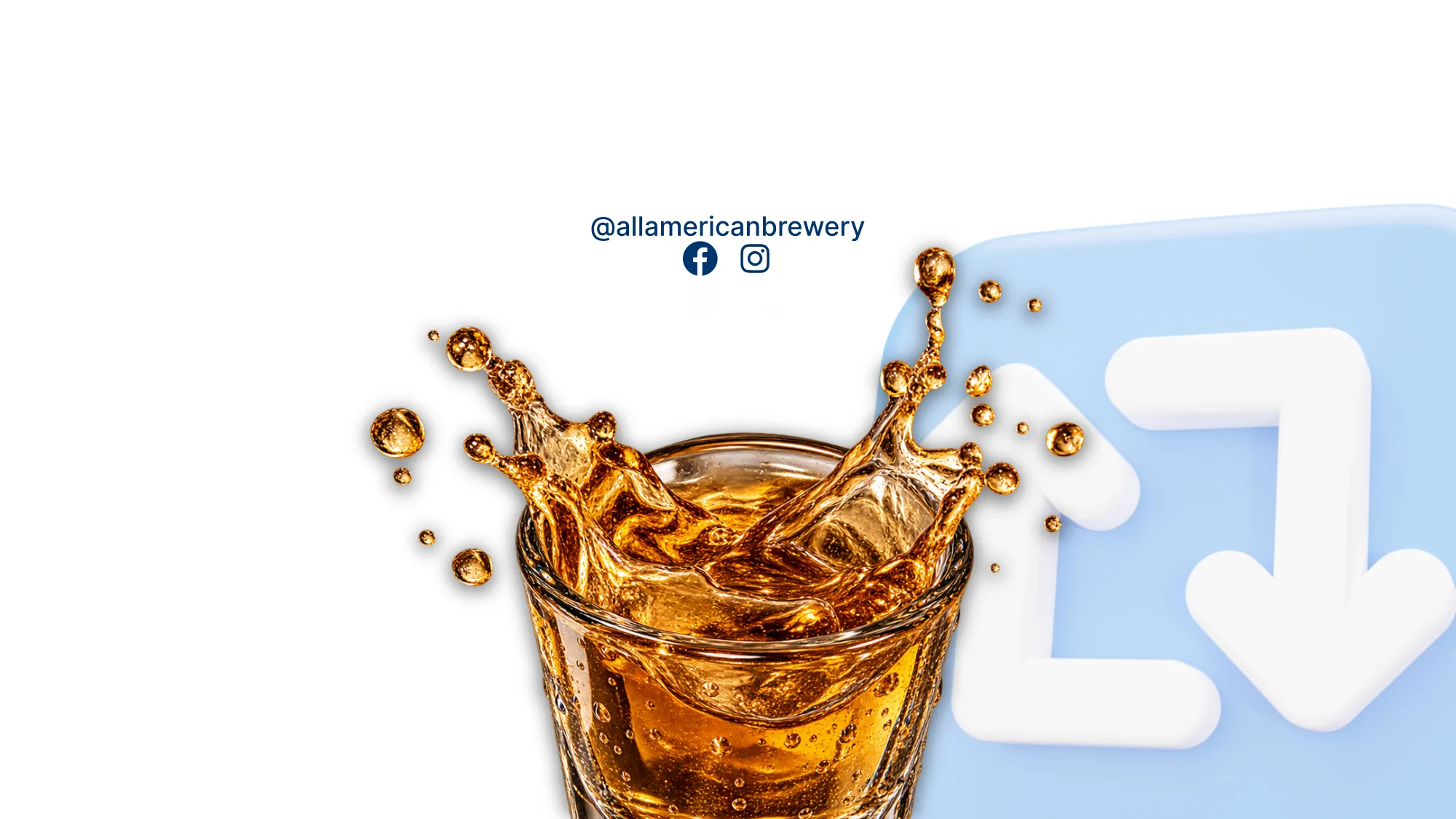 Spritzender Shot und Repost-Symbol — @allamericanbrewery auf Facebook und Instagram